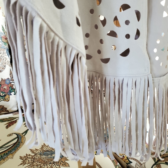 Faux Suede Fringed Wrap Poncho - Picture 4 of 4